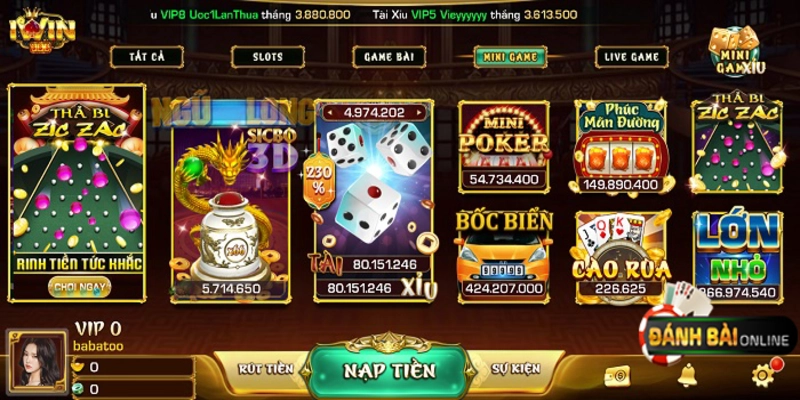 Các loại game ngẫu nhiên và đa dạng loại mini game